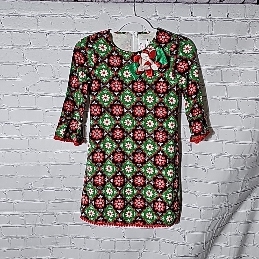 Counting Daisies sz 12 red green Christmas dress K86
